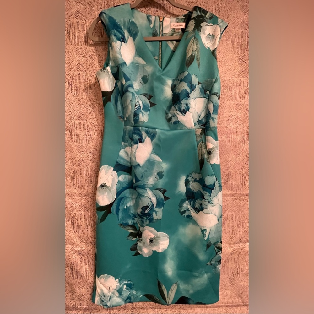 Calvin Klein Teal Floral Dress- Size 12